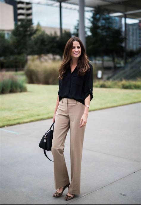 khaki pants black blazer female